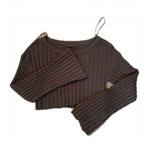 URBAN OUTFITTERS - Dark Brown Ribbed Crop Sweater